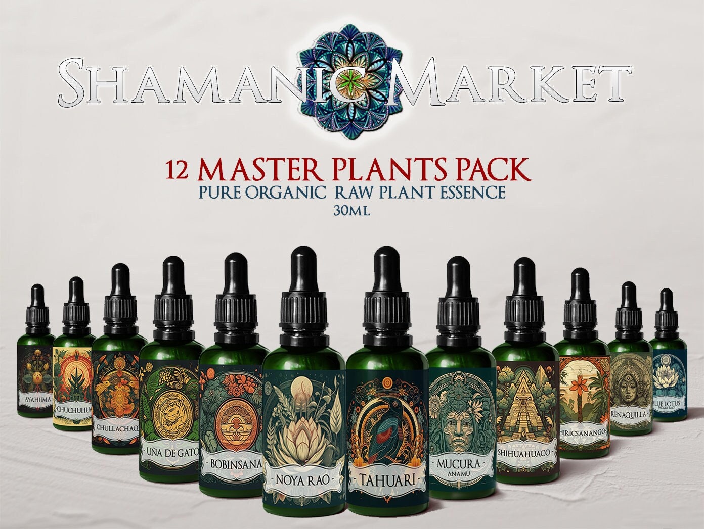 12 MASTER PLANTS BUNDLE KIT | Raw Organic Plant Extract | Microdose | Bobinsana | Noya R | Shihuahuaco | Una de gato | Tahuari | Amazon Forest | 30ml