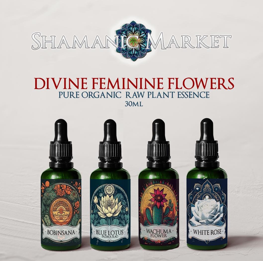DIVINE FEMININE FLOWERS BUNDLE KIT | Blue Lotus | Bobinsana | Wachuma Flower | White Rose | Pure Raw Organic Extract | Microdose | Amazon Forest | 30ml
