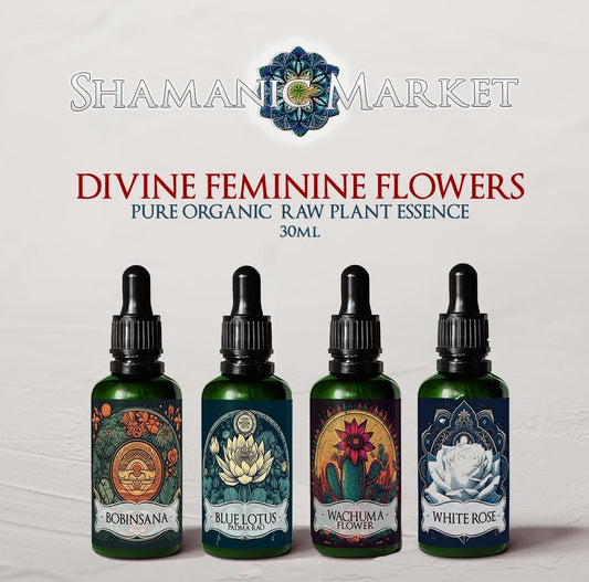 DIVINE FEMININE FLOWERS BUNDLE KIT | Blue Lotus | Bobinsana | Wachuma Flower | White Rose | Pure Raw Organic Extract | Microdose | Amazon Forest | 30ml